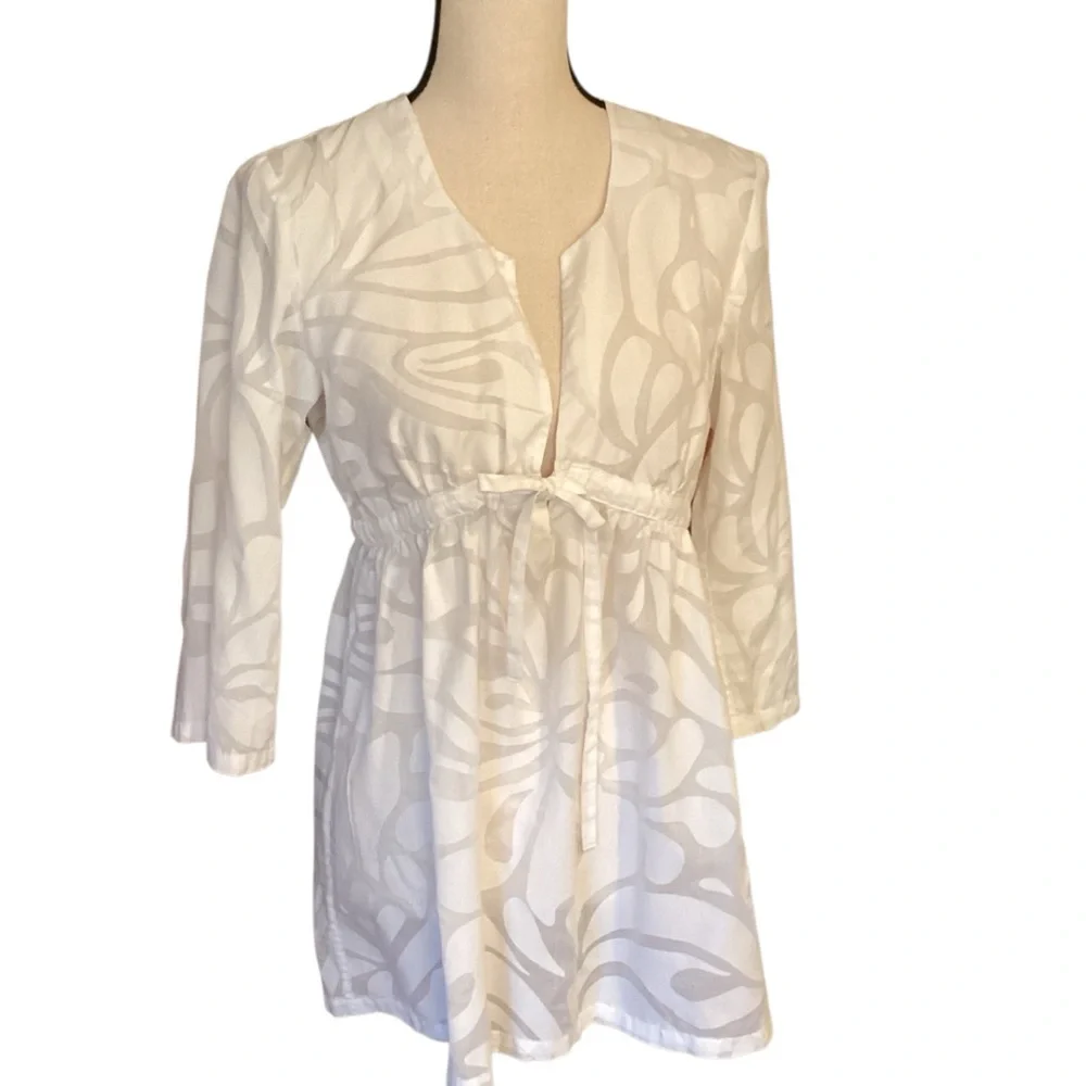 J. Crew White Semi-Sheer‎ Swimsuit Cover-Up Empire Waist Drawstring Small